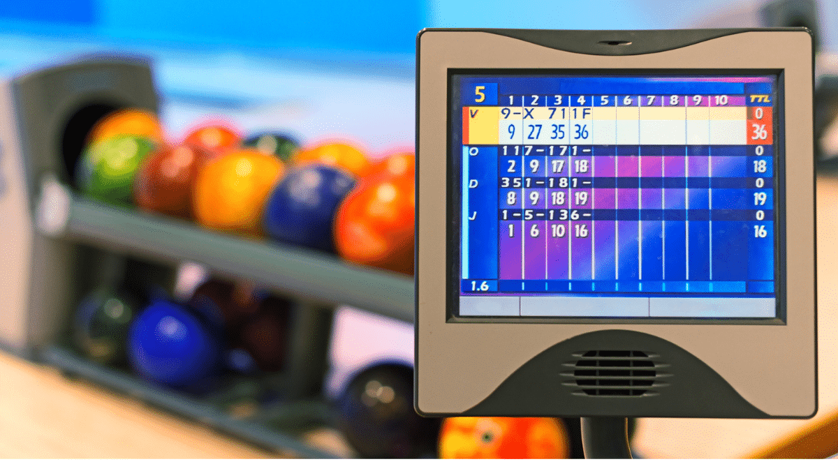 close-up view monitor of bowling score